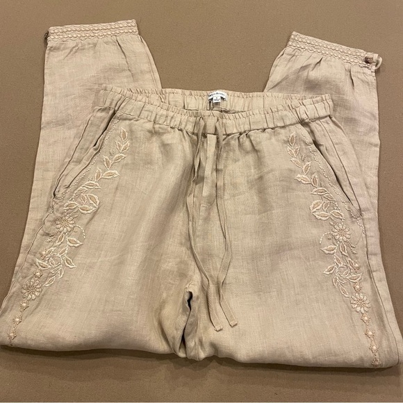 JW Los Angeles Linen Embroidered Joggers Size Small - Picture 4 of 13